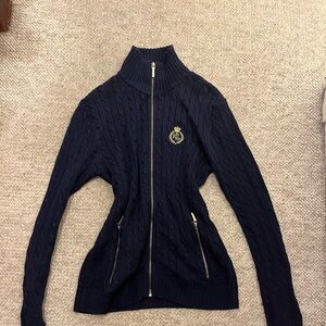 navy cable-knit zip up ralph lauren